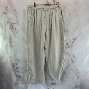 LL Bean Pants Womens 14 X 27 Large Beige Linen Premium Washable High Rise Crop